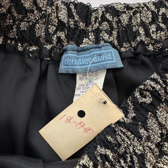 Christine David Womens Vintage Midi Skirt Size M New Gold Black Lace Metallic - Picture 5 of 10